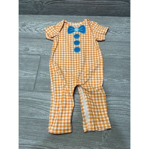 Orange Gingham One Piece Creeper Size 6 Months Faux Bow Tie & Buttons Zipper - Picture 1 of 5